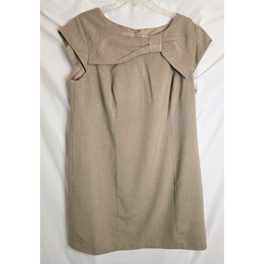 Madison Leigh Woman Dress Size 16W Taupe Bow Neckline Back Zip Sleeveless